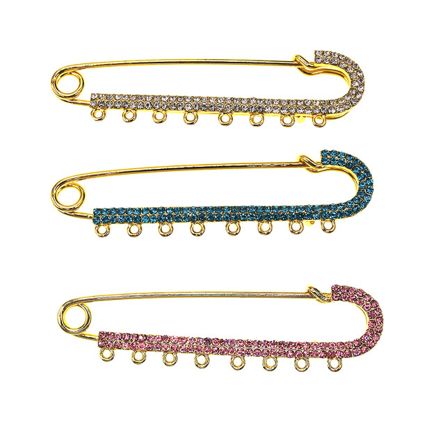 2pcs/lot Gold Plated Muslim Islamic Baby Pins Rhinestone Baby Stroller  Safety Pins With Loops for